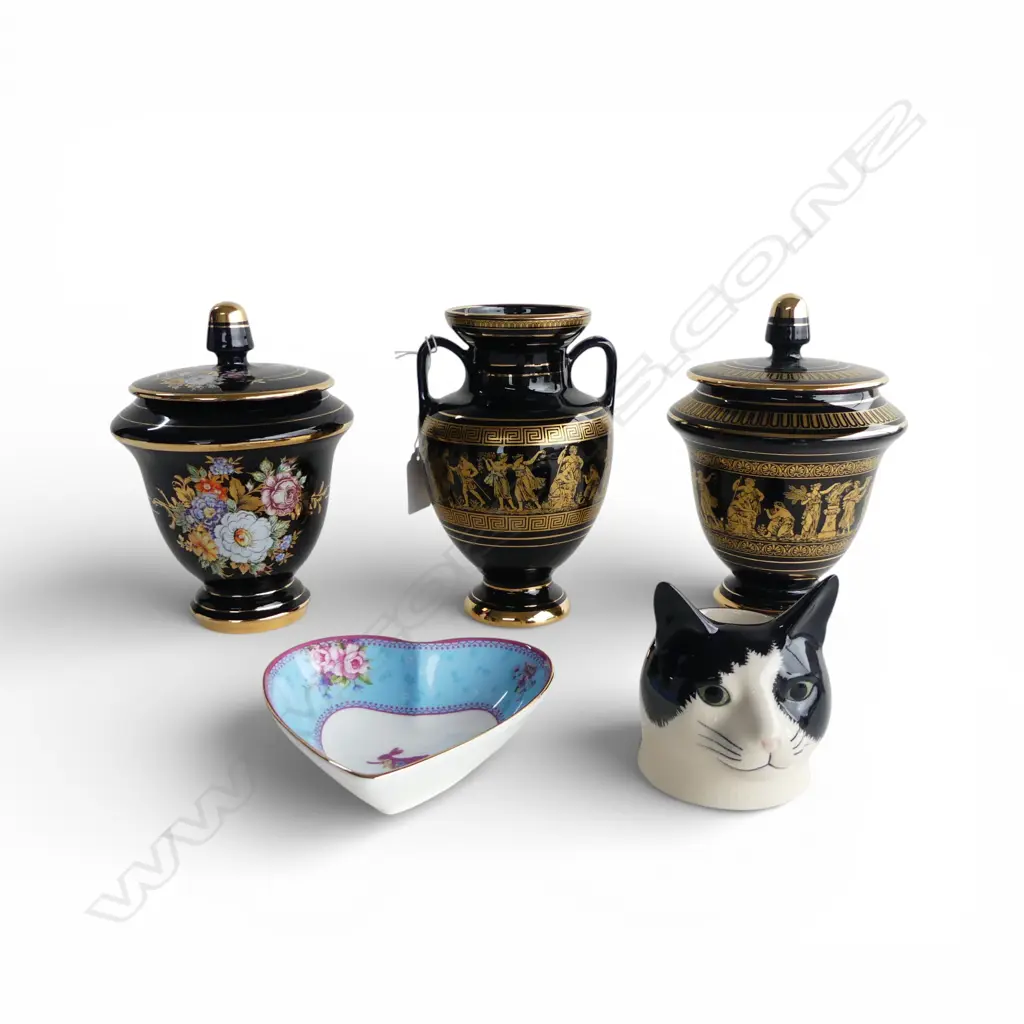 5 PCES CHINA; 3 GREEK I. SPYROPOULOS PCES, CAT HEAD & ROYAL ALBERT HEART BOWL Image 1++