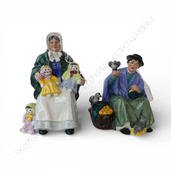2 ROYAL DOULTON FIGURES 'TUPPENCE A BAG' & 'THE RAG DOLL SELLER'. H.180mm