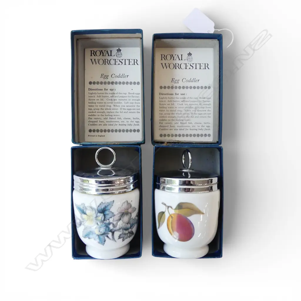 TWO ROYAL WORCESTER EGG CODDLERS (BOXED)  120MM (h) Image 1++