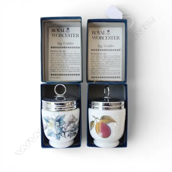 TWO ROYAL WORCESTER EGG CODDLERS (BOXED)  120MM (h)