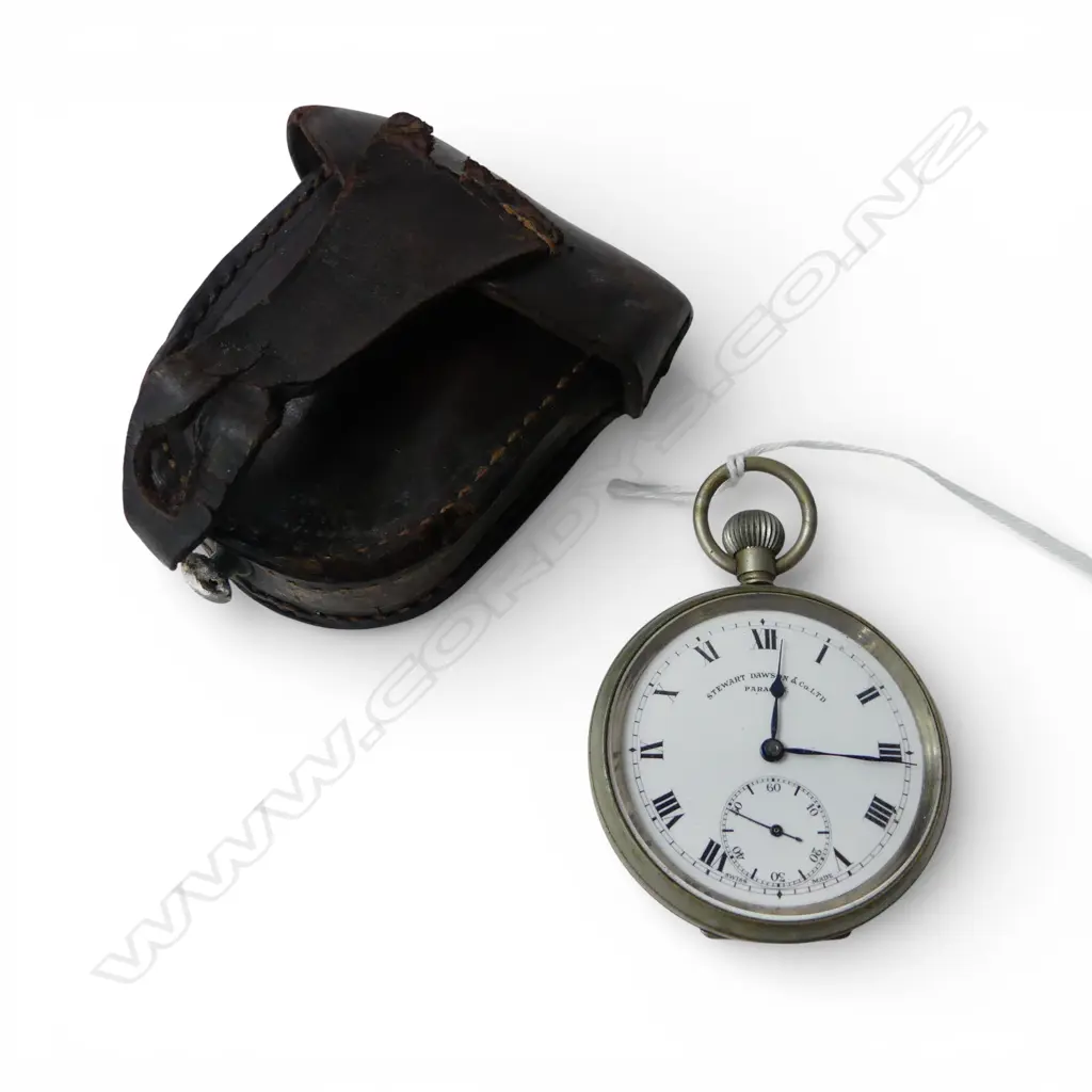 STEWART DAWSON & CO POCKET WATCH in old leather case  Image 1++