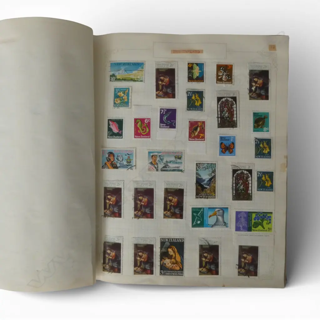 VINTAGE 'THE EMPIRE STAMP ALBUM' with WORLD COLLECTION Mainly NZ decimal: 2 Fullface Queens. Pathway. 2 Chch Exhib etc Image 1++