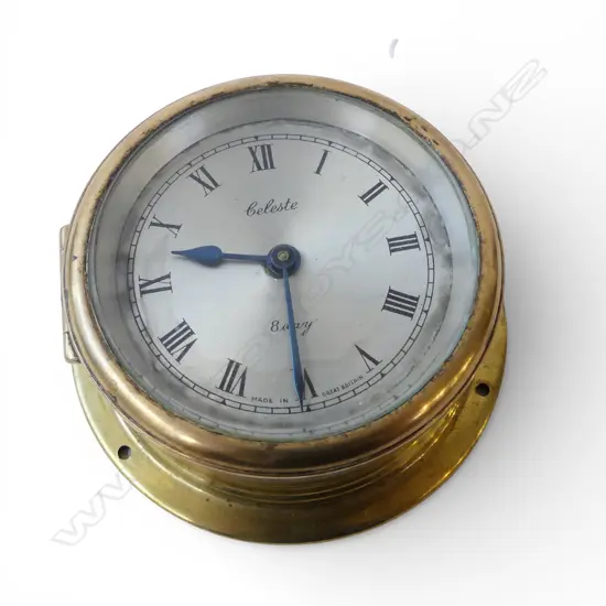 VINTAGE BRASS SHIPS CELESTE 8 DAY CLOCK not working, with winder Dia.90mm