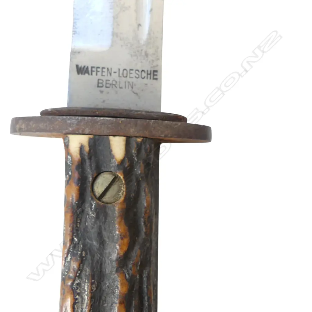 GERMAN WAFFEN-LOESCHE FIGHTING KNIFE IN METAL AND LEATHER SHEATH 370 (L) Image 1++
