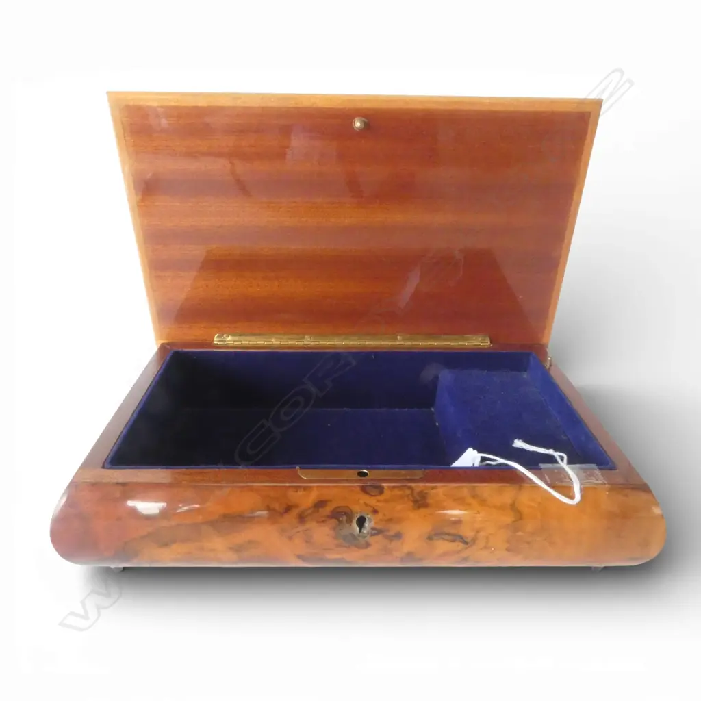ITALIAN INLAID WALNUT MUSICAL JEWELLERY BOX W.265mm Image 1++