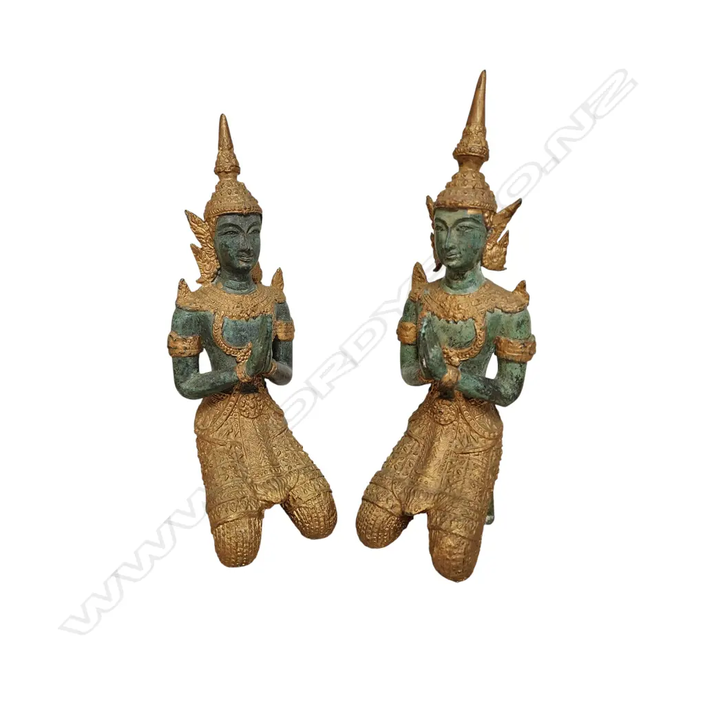 PAIR OF BRONZE THEPPHANOM THAI TEMPLE GUARDIANS  (220mm) Image 1++