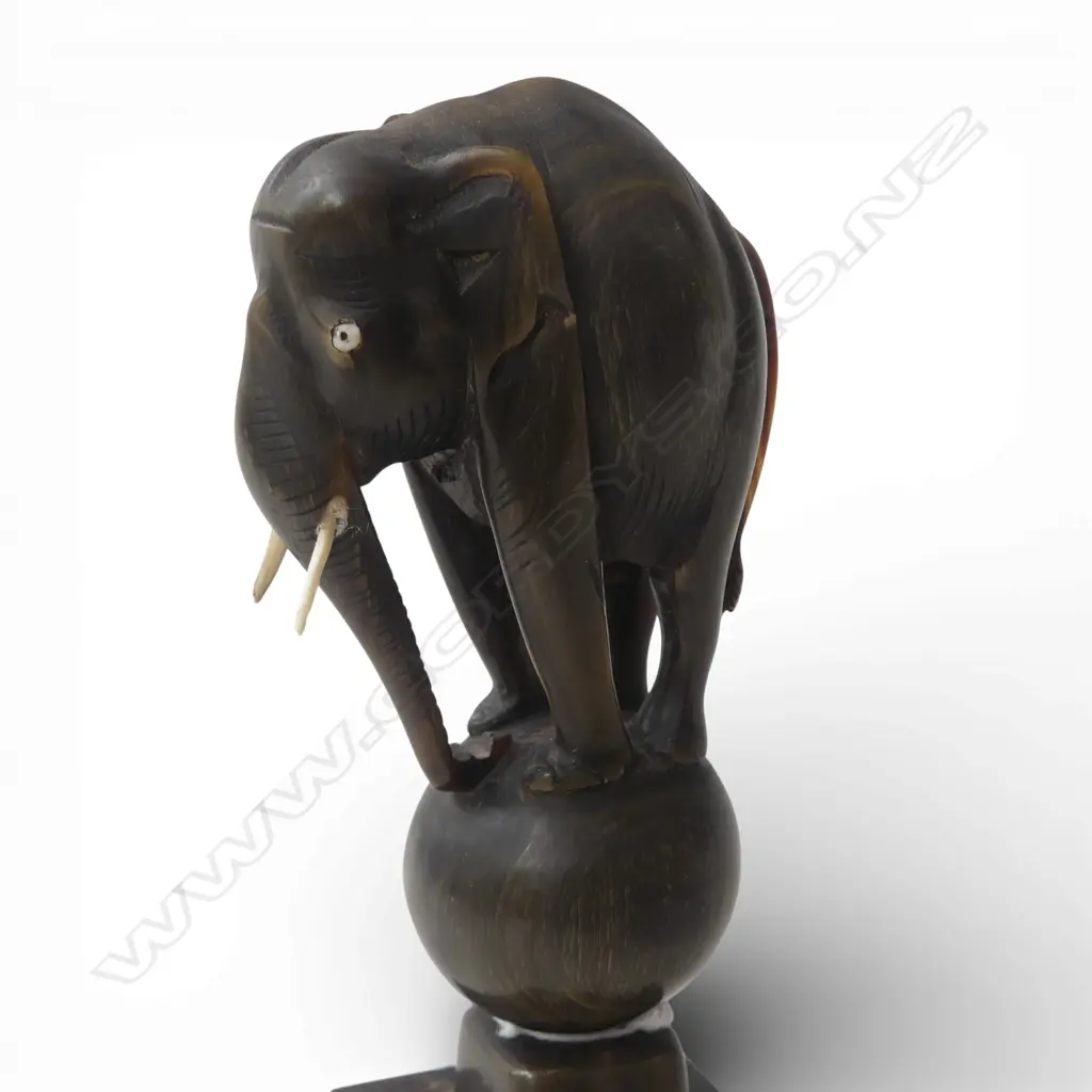 CARVED RHINO? HORN ELEPHANT ON WOODEN STAND H.240mm... Image 1++