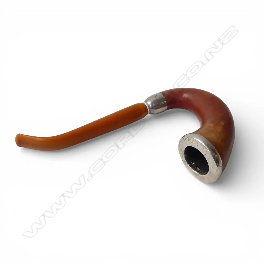 VINTAGE SMOKERS PIPE w. STG SILVER RIM & COLLAR  Image 1++