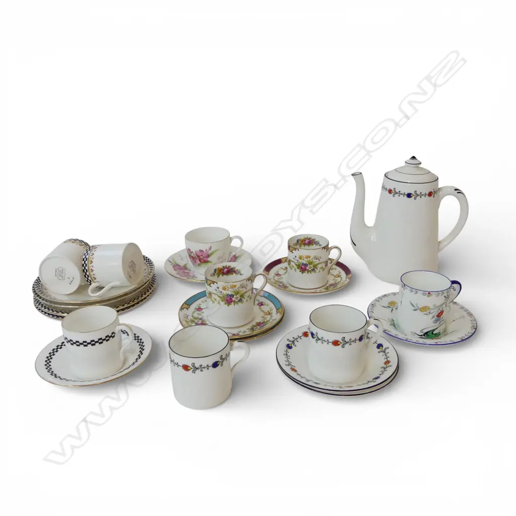 10 SHELLEY CHINA MISS MATCHED COFFEE CANS & 1 COFFEE POT Image 1++