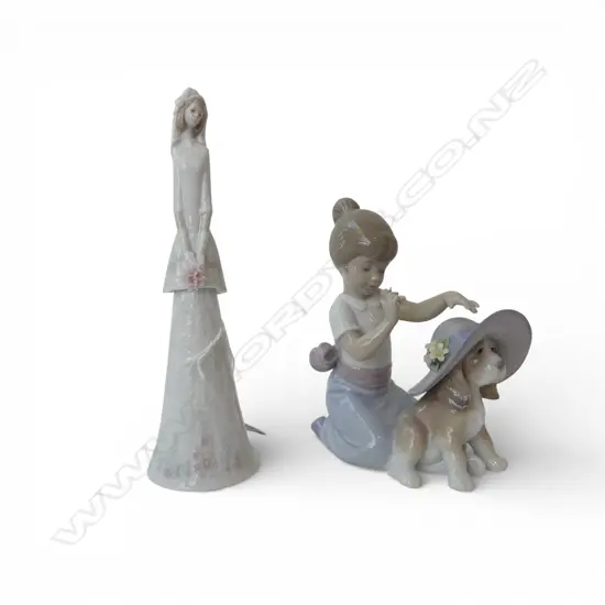 LLADRO FIGURE 'BRIDAL BELL' & '' GIRL WITH PUPPY in boxes H.180mm