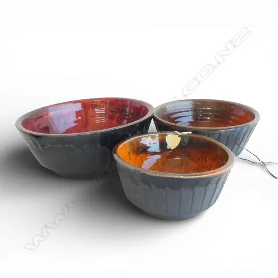 3 RETRO STUDIO POTTERY BOWLS BY ERNST DENMARK 225 - 150mm dia