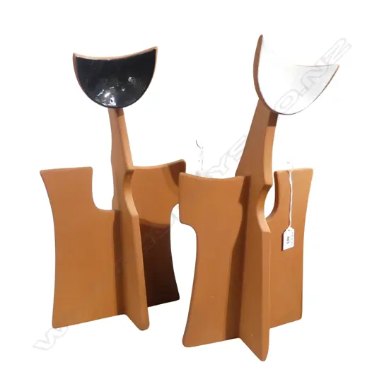 2 ABSTRACT FORM STUDIO POTTERY FIGURES potters mark to base H.450mm