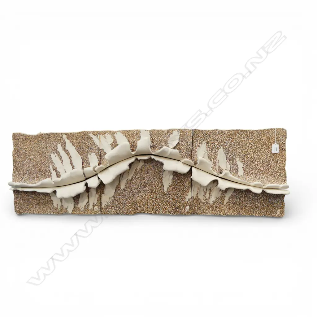 JIM PALMER, TECTONIC FURROW - CLOISONNE SETTING, POTTERY WALL SCULPTURE 1080x43x340mm Image 1++