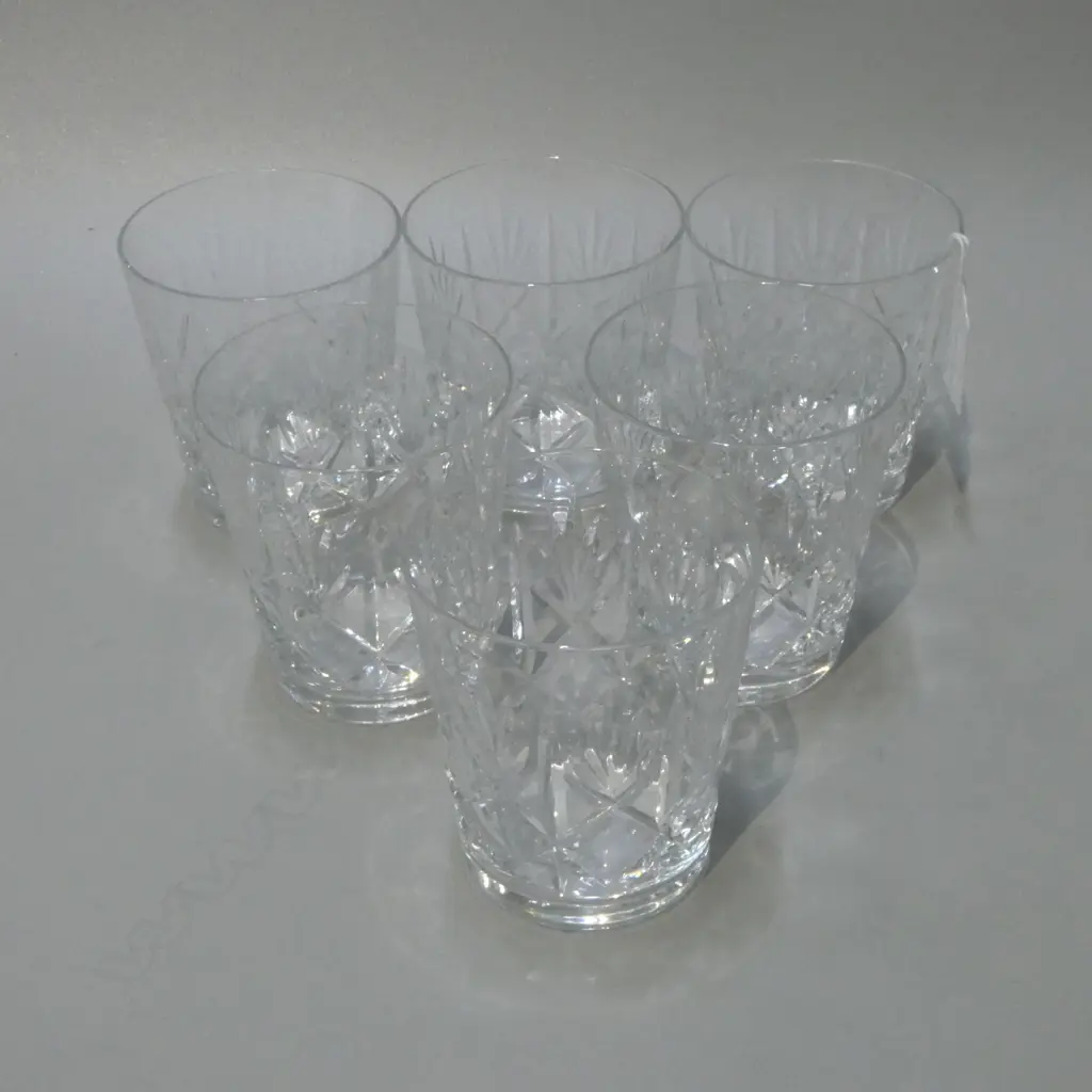 SET OF 6 CRYSTAL WHISKY TUMBLERS DIAMOND CUT, H.88mm, Dia.75mm Image 1++