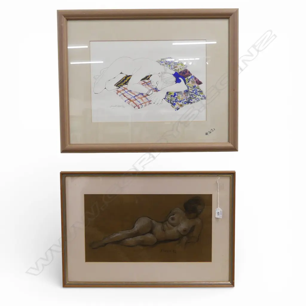 2 NUDES; ILYA RUBIN PENCIL '92 245x460mm, CECILIA RUSSELL WC 280x410mm Image 1++