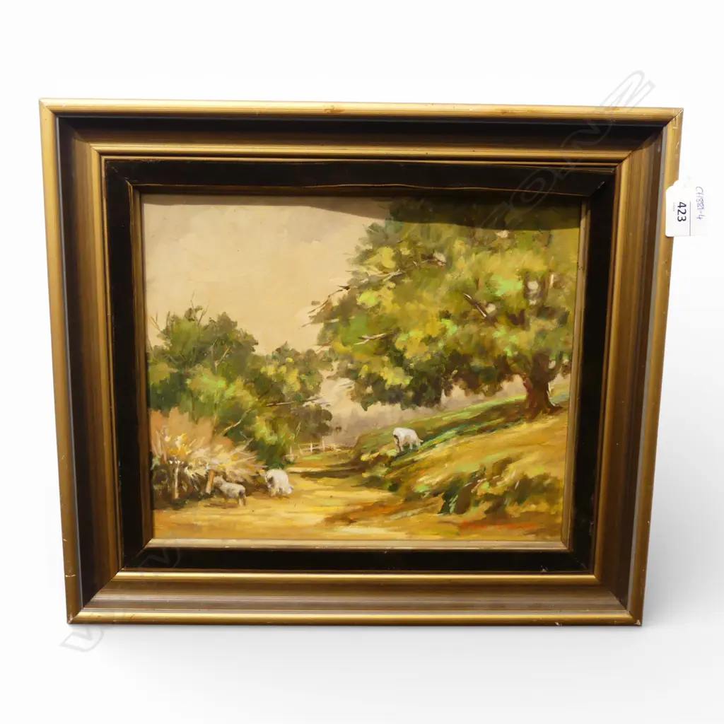 ARTIST UNKNOWN, SHEEP ON COUNTRY PATH, OIL ON BOARD, 235x285mm Image 1++