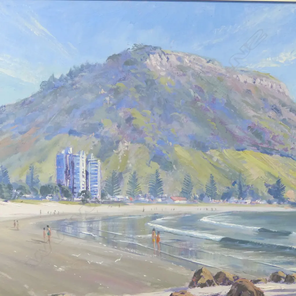 JOHN SPEEDY, Mt. MAUNGANUI - BAY OF PLENTY N.Z., OIL ON BOARD, 400 x745mm Image 1++