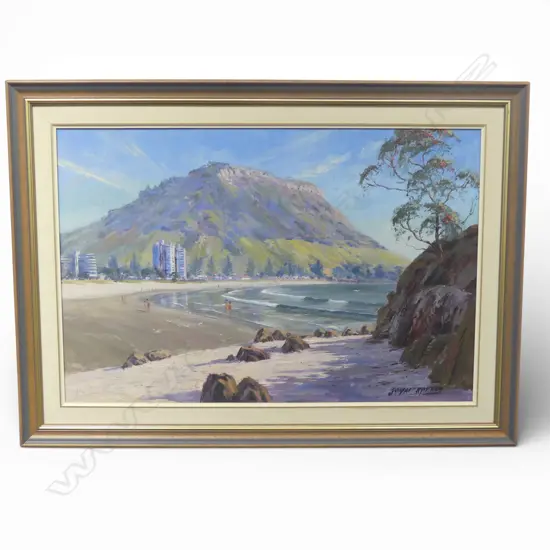 JOHN SPEEDY, Mt. MAUNGANUI - BAY OF PLENTY N.Z., OIL ON BOARD, 400 x745mm