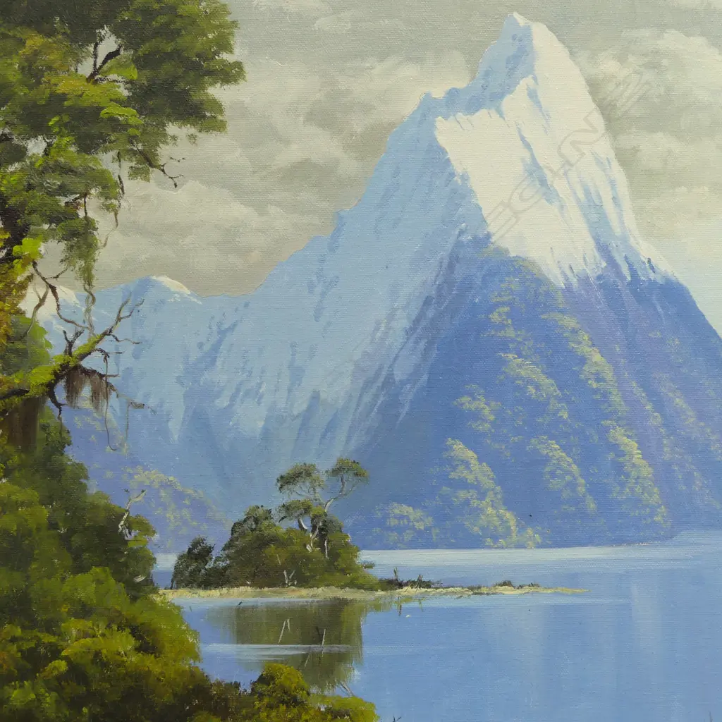 R. FRANKLYN 'MILFORD: MITRE PEAK, LION, ELEPHANT, SOUTHERN LAKES DISTRICT' OIL ON BOARD, SIGNED & DATED '77 500x700mm Image 1++
