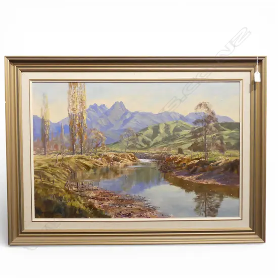 JOHN SPEEDY TAIRUA RIVER, HIKUAI OIL ON CANVASBOARD 500 X 760MM