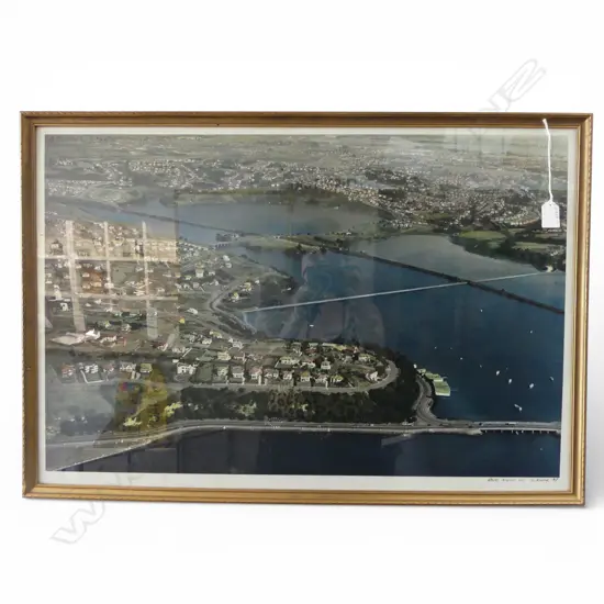 VINTAGE WHITES AVIATION HAND COLOURED PHOTO of AUCKLAND - PARITAI DRIVE ORAKEI TO FOREGROUND 500x740mm