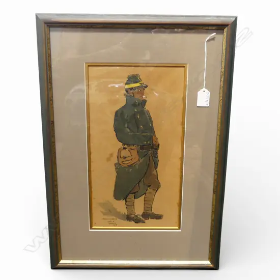 JULES-MARIE CANNEEL (BELGIAN 1881-1953), SKETCH OF A SOLDIER, WC, SIGNED & DATED 1914 345x185mm