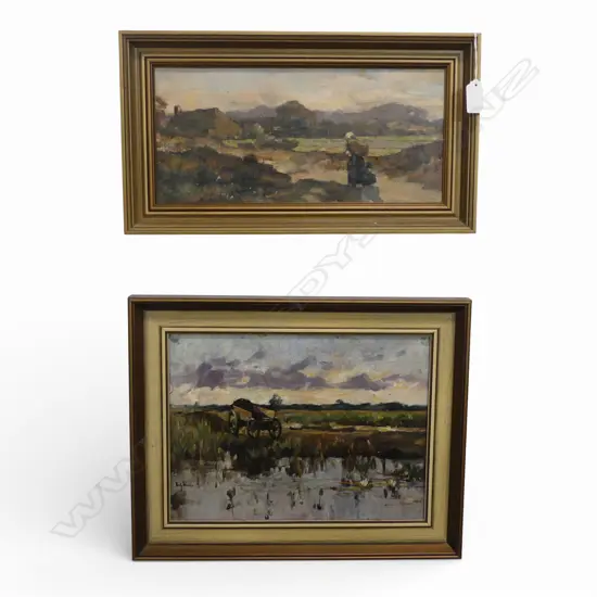 2 EDZARD KONING (1869-1954) LANDSCAPES, OIL ON BOARD 220x300, 150x330mm