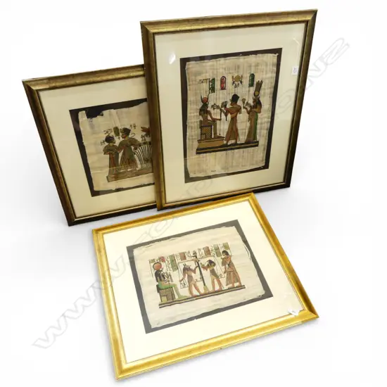 THREE FRAMED EGYPTIAN PAPYRUS 320 X 410MM (EACH)