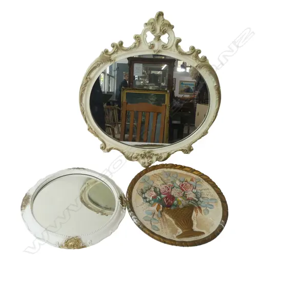 2 MIRRORS W.570mm + PLASTER PLAQUE 385mm dia HAIRLINES