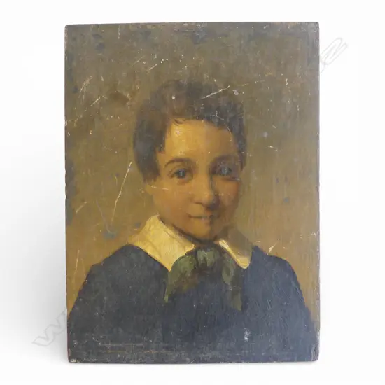 19thC ARTIST UNKNOWN, PORTRAIT OF A BOY, OIL ON PANEL 180x135mm