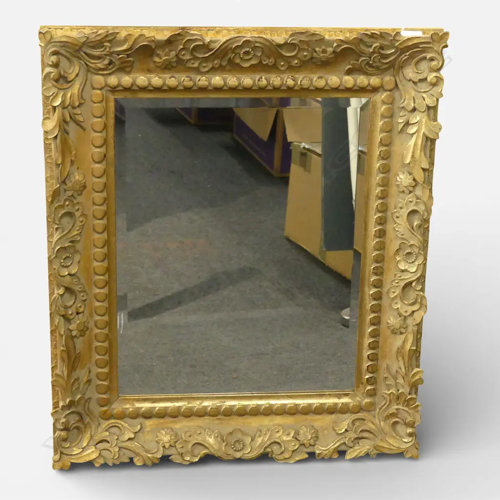 BEVEL EDGED MIRROR ornate gilt carved frame 710x600mm Purchased from Portobello Antiques Image 1++