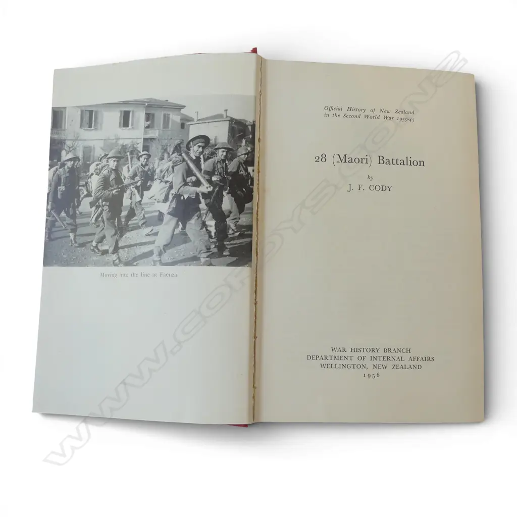 RARE COPY OF THE OFFICIAL HISTORY OF N.Z. IN WWII - 28 MAORI BATTALION 2nd Ed. 1957 dust cover worn, plastic sleeve Image 1++