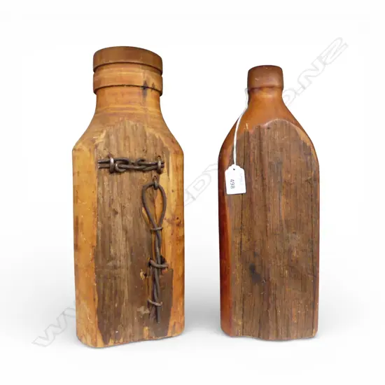 2 WOODEN POST BOTTLES H.370mm