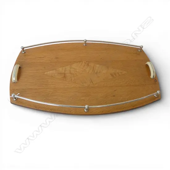  ART DECO REWAREWA WOODEN SERVING TRAY WITH GALLERY, 560 x 350mm