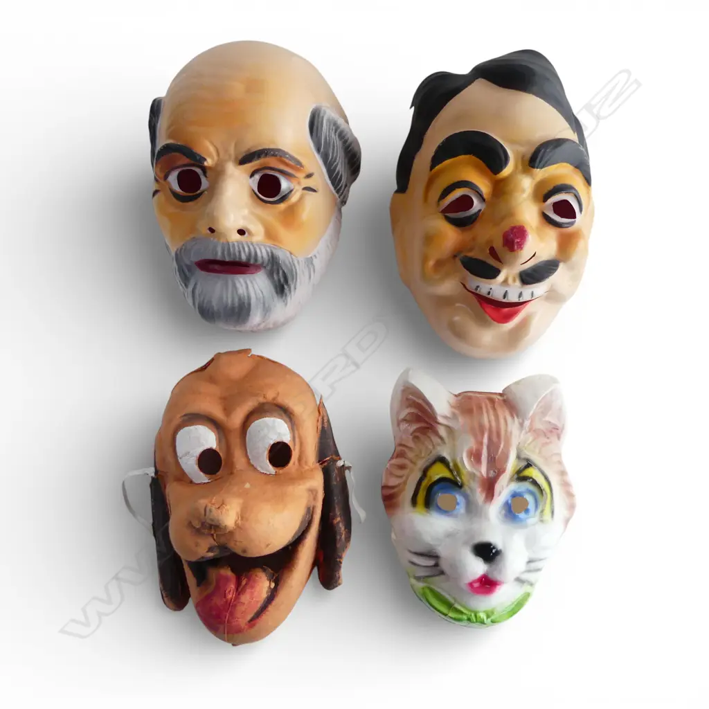 4 VINTAGE CARD & PLASTIC FACE MASKS. various types & colours  Image 1++