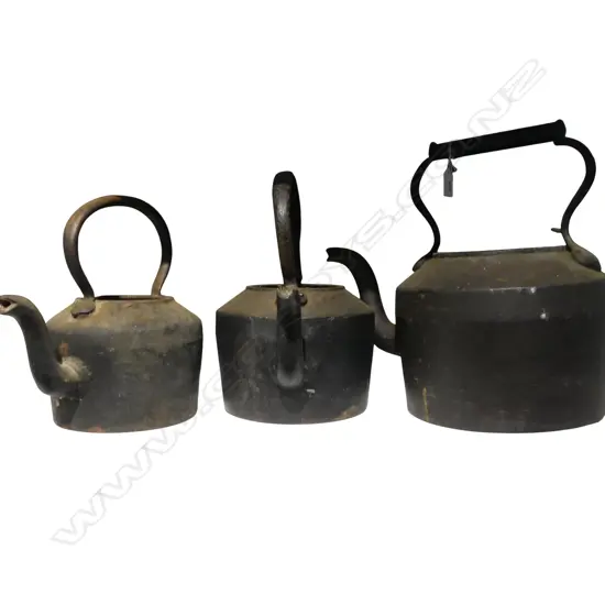 3 ANTIQUE IRON KETTLES