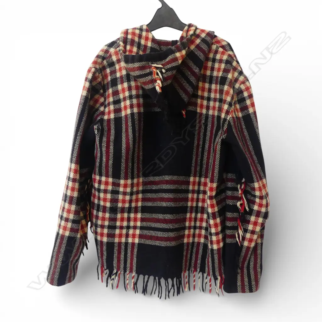 HOODED JACKET MADE FROM WOOL BLANKET (MENS SIZE M/L) HOLE UNDER ONE ARM Image 1++