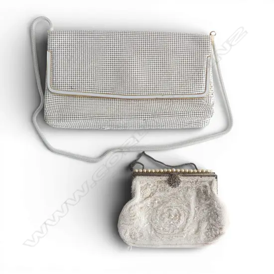 2 VINTAGE HAND BAGES: ORITON + PALE BEADED W MINOR FAULTS