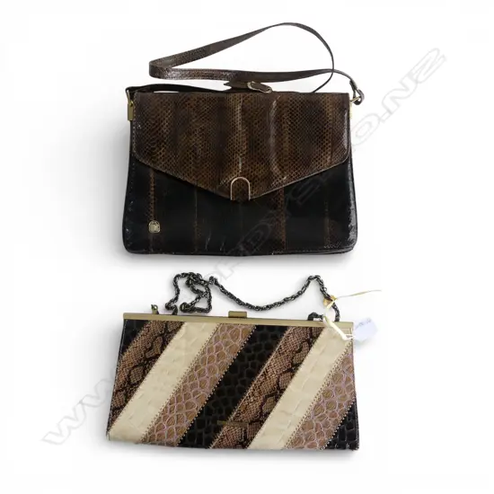 2 VINTAGE SNAKE SKIN HANDS BAGS - 1 FAUX SKIN