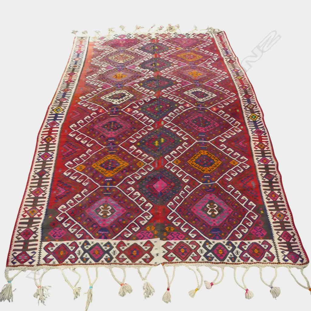 Mid 20thC KILIM RUG. Hand woven. TURKEY KARYOLA. 2570 x 1670mm Image 1++