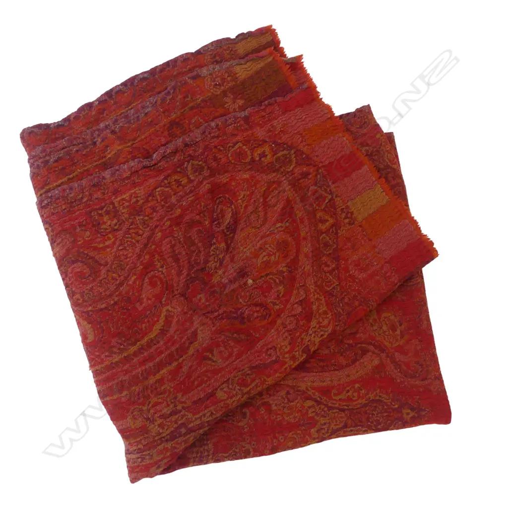 'WOOLMARK' labelled 'PURE NEW WOOL' PAISLEY SHAWL red tones Image 1++