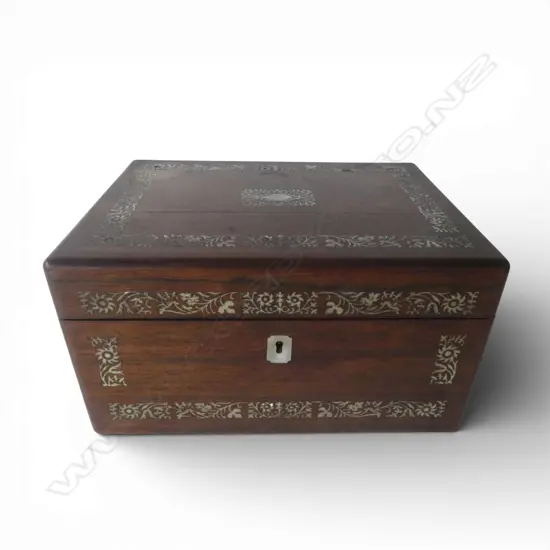 VICT ROSEWOOD MOP INLAID FITTED JEWLERY BOX WITH SECRET DRAWER L300 H160MM
