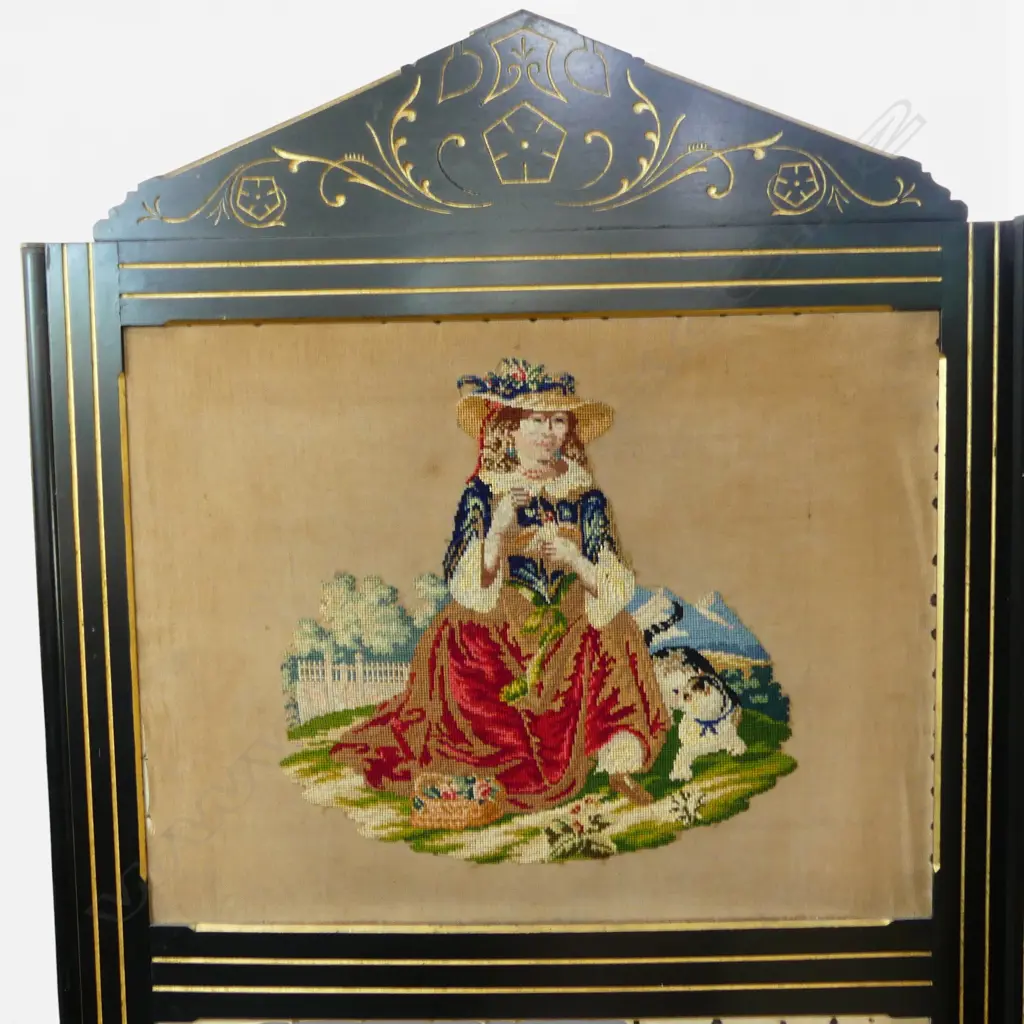 VINTAGE 3 PANEL SCREEN with various panels, some tears H.1890mm Image 1++