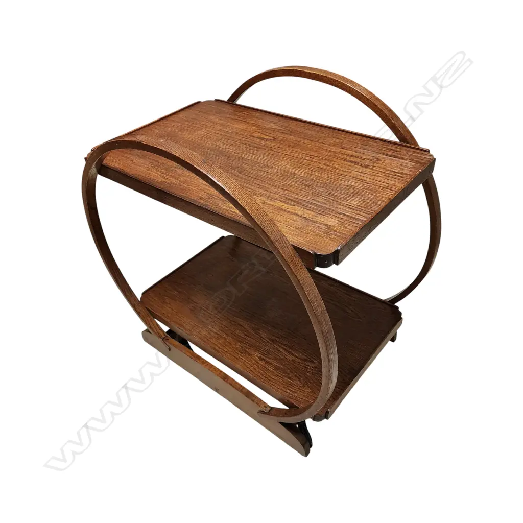 ART DECO TWO-TIERED OAK DRINKS OR TEA TROLLEY,1930S TO 1940S (750x450mm) Image 1++