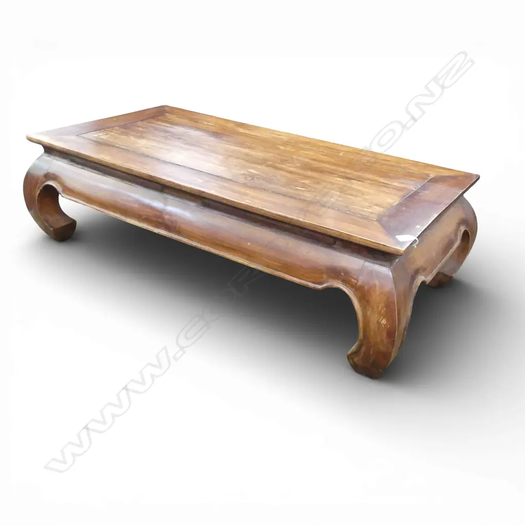 ASIAN STYLE LOW COFFEE TABLE 355 (H) X 1200 (L) X 600 (D) MM (DAMAGE TO TOP INCL. WATER MARKS AND FADING) Image 1++