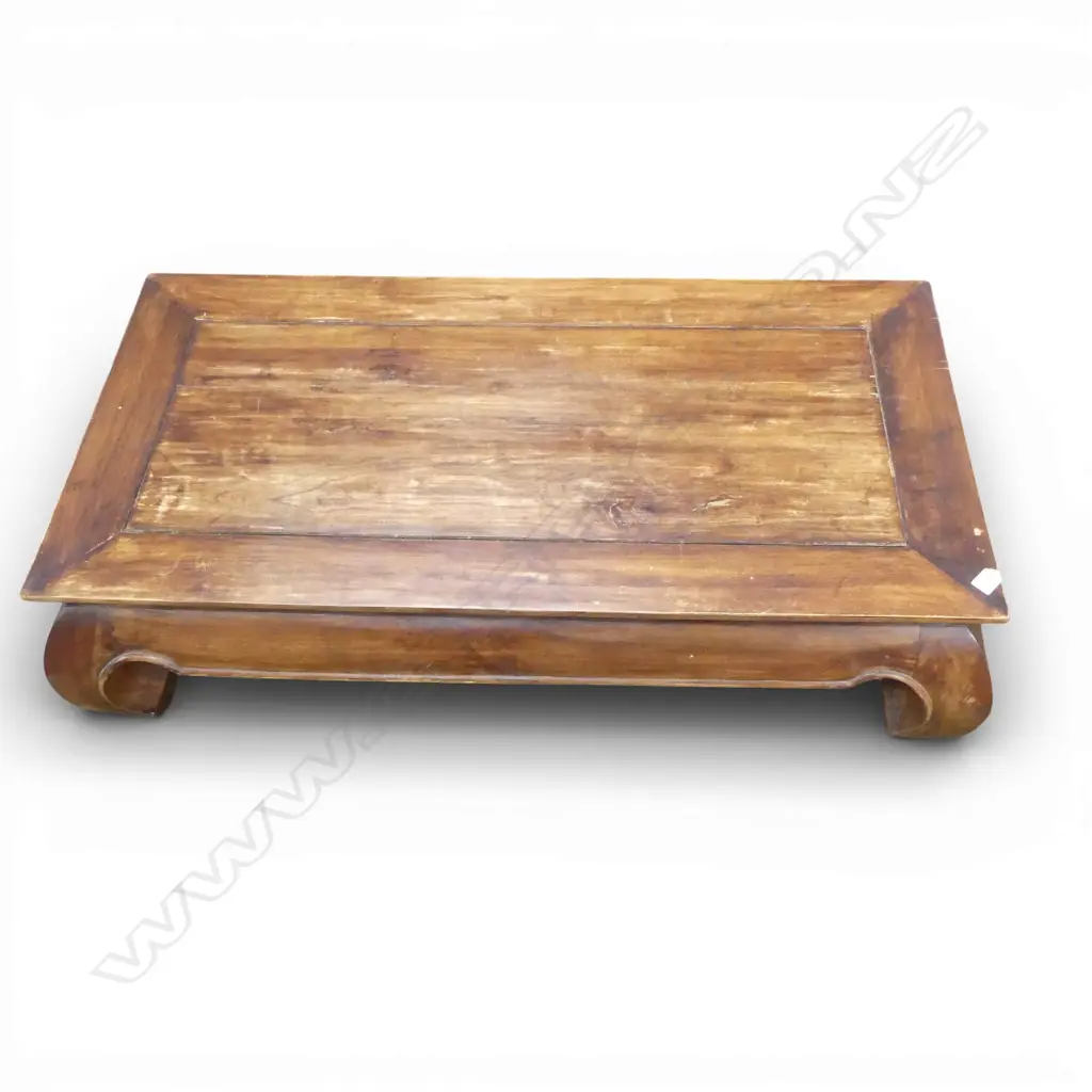 ASIAN STYLE LOW COFFEE TABLE 355 (H) X 1200 (L) X 600 (D) MM (DAMAGE TO TOP INCL. WATER MARKS AND FADING) Image 1++