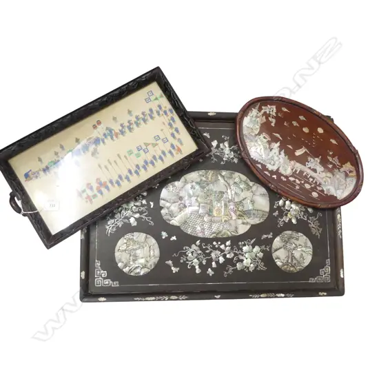 3 ORIENTAL TRAYS; LARGEST 440x605mm