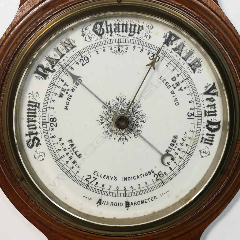 EARLY 20thC OAK 'BANJO' WALL BAROMETER  H.890mm Image 1++