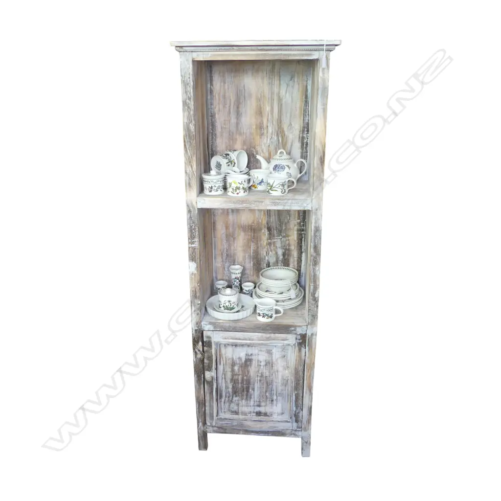 RUSTIC STYLE TWO SHELF DISPLAY CABINET WITH CUPBOARD 1700 X 555 X 345MM Image 1++