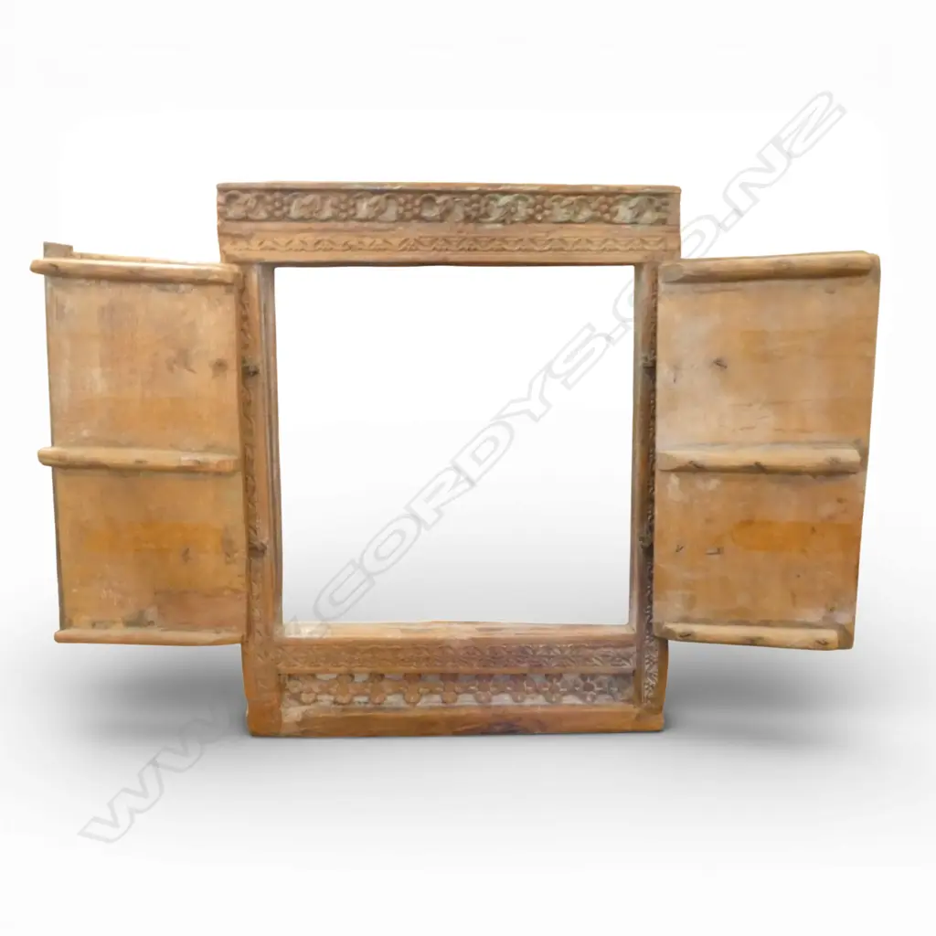 CARVED WOODEN WINDOW FRAME w. SHUTTERS 650x530mm  Image 1++